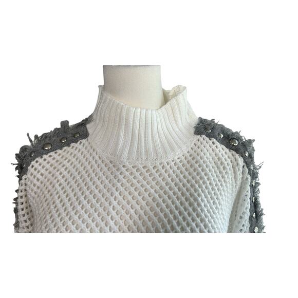 Ashley Stewart NWT Sweater Open Knit Silver Beads Fringe 1X Boho Feminine Causal - Picture 2 of 9